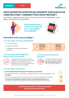 Fiche informative (legal design) sur les protections qu'offre la loi Breyne si vous achetez un bien en construction ou sur plan en Belgique.